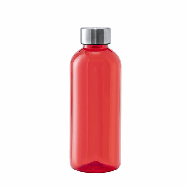 Kunststof waterfles/drinkfles/sportfles - 2x - rood - met RVS dop - 600 ml - Drinkflessen