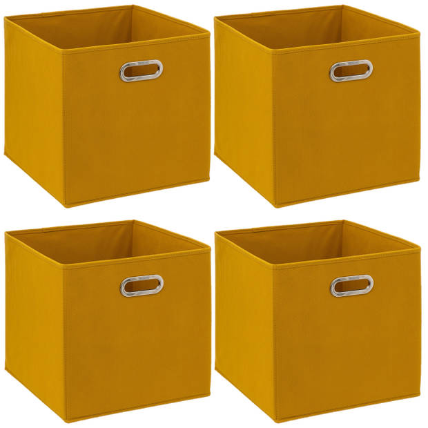 5Five Opbergmand - 4x - 29 liter - geel - linnen - 31 x 31 x 31 cm - Opbergmanden