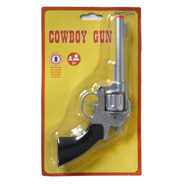 Verkleed speelgoed revolver/pistool metaal 8 schots met plaffertjes - Verkleedattributen