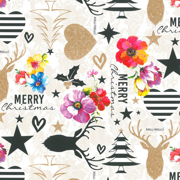 1x Rollen inpakpapier/cadeaupapier Kerst wit/gekleurde Kitsch print 250 x 70 cm luxe kwaliteit - Cadeaupapier