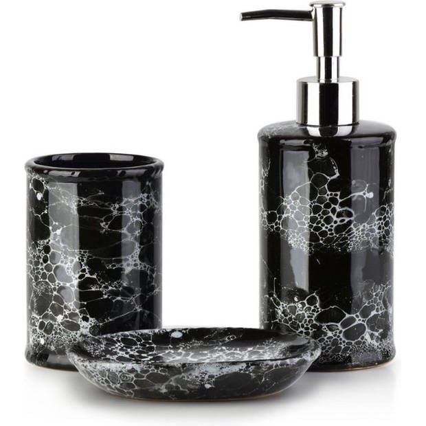 Mondex Odette Black 3 delige badkameraccessoireset tandenborstelhouder - zeeppompje - zeepbakje keramiek zwart