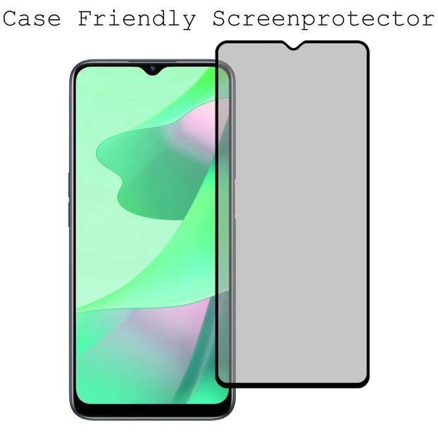 Basey OPPO A16 Privacy Screenprotector Tempered Glass Full Cover - OPPO A16 Beschermglas Screen Protector Glas