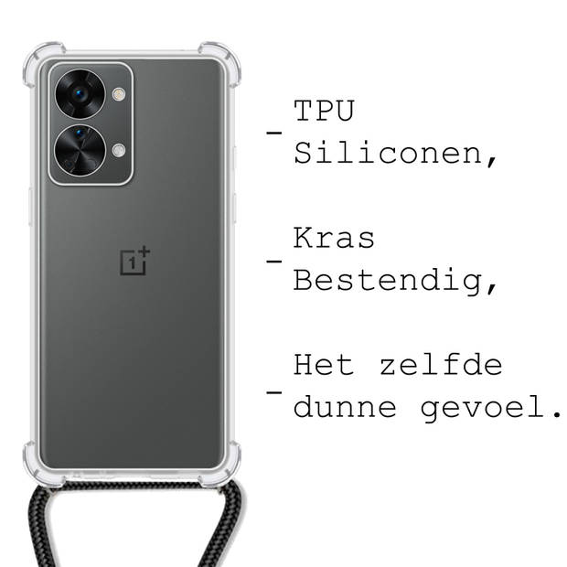 Basey OnePlus Nord 2T Hoesje Met Koord Hoes Siliconen Case - Transparant