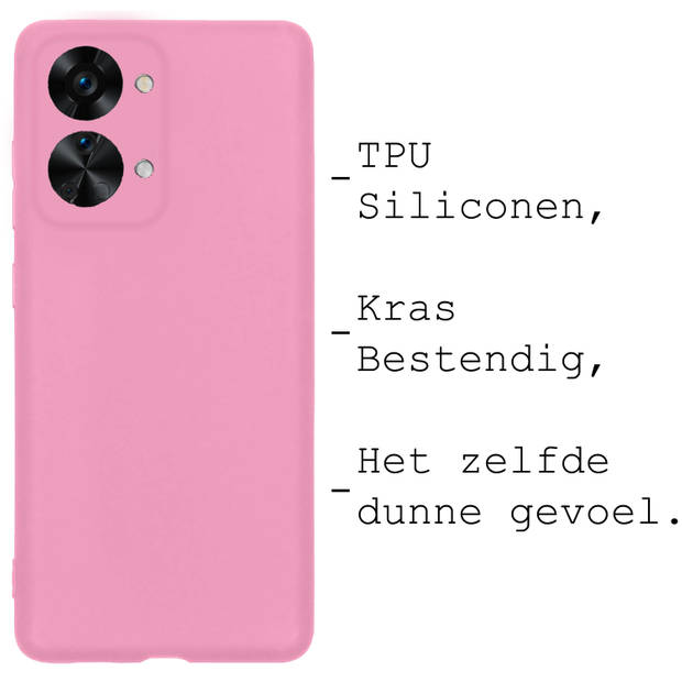 Basey OnePlus Nord 2T Hoesje Siliconen Hoes Case Cover -Lichtroze