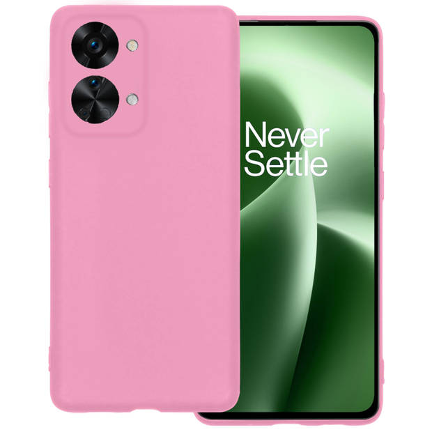 Basey OnePlus Nord 2T Hoesje Siliconen Hoes Case Cover -Lichtroze