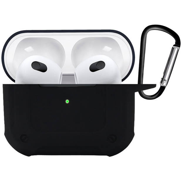 Basey Hoes Voor AirPods 3 Hoesje Shock Case Met Karabijnhaak - AirPods 3 Case Shock Hoes Cover - Zwart