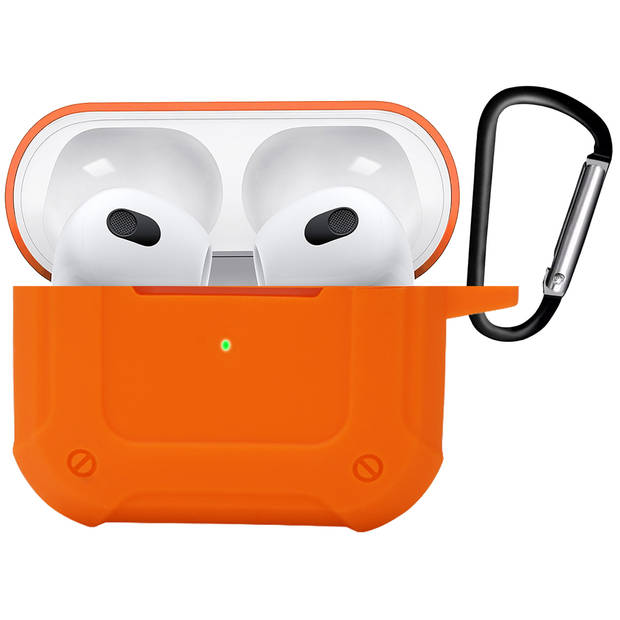 Basey Hoes Voor AirPods 3 Hoesje Shock Case Met Karabijnhaak - AirPods 3 Case Shock Hoes Cover - Oranje