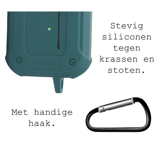 Basey Hoes Voor AirPods 3 Hoesje Shock Case Met Karabijnhaak - AirPods 3 Case Shock Hoes Cover - Donker Groen