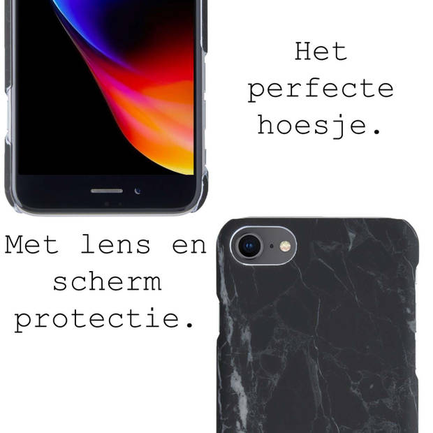 Basey Hoes Geschikt voor iPhone SE 2022 Hoesje Marmer Case Marmeren Cover Hoes Hardcover - Zwart