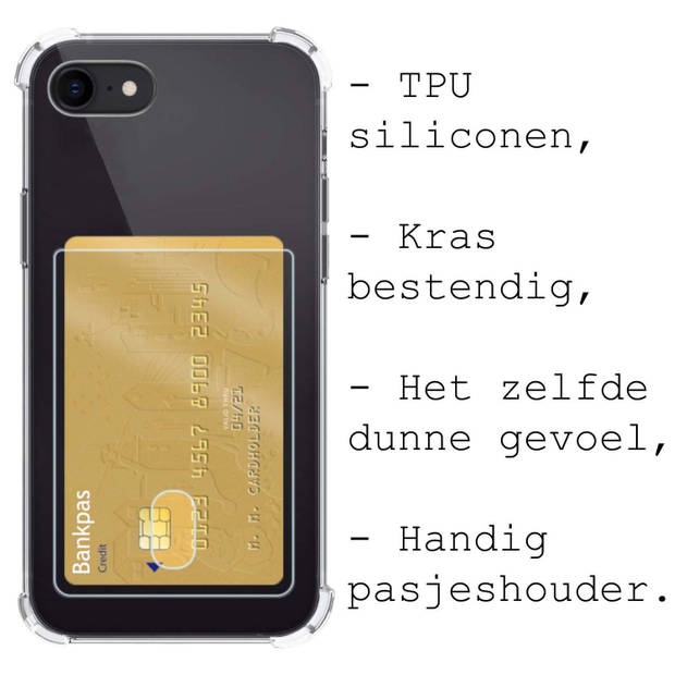 Basey iPhone SE 2022 Hoesje Met Pasjeshouder Transparant Card Case Shock Hoes