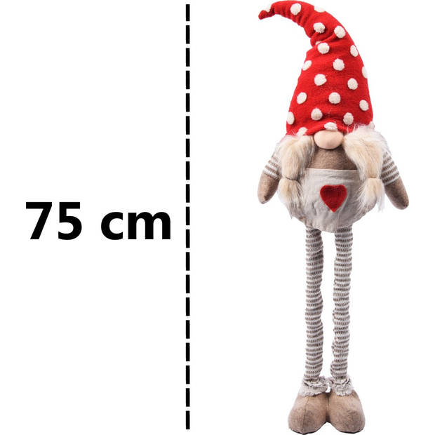 Gnome Staand 75 cm en laag naar 54 cm - Kerst Kabouter Puntmuts - Kabouters - Kerstman - Dwerg Staand Puntmuts- Gevuld