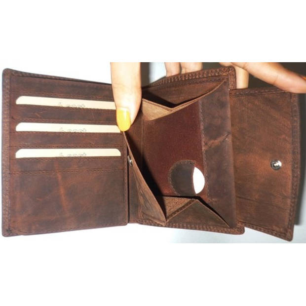 Brown Men's Wallet - 4east - Genuine Leather - 4 Compartments for Coins and 15 Credit Cards - Dimensions 11cm x 2cm x