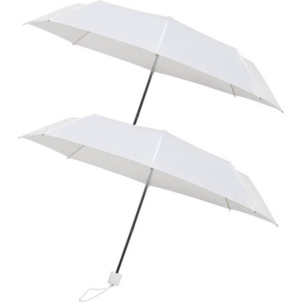 2x Large Folding Polyester Storm Umbrella with Aluminum Frame - White 100cm Diameter