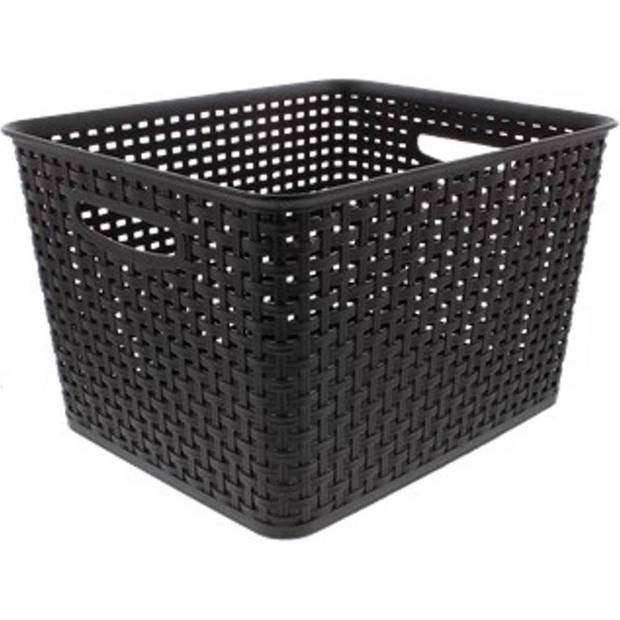 Opbergmand Rattan Zwart - Kunststof - Rechthoekig - 20 liter - 22x29.50x36 cm - Ideaal voor Groenten, Speelgoed en Meer