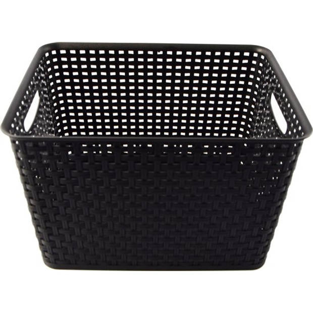 Opbergmand Rattan Zwart - Kunststof - Rechthoekig - 20 liter - 22x29.50x36 cm - Ideaal voor Groenten, Speelgoed en Meer