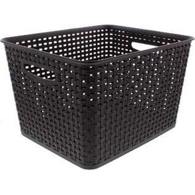 Opbergmand Rattan Zwart - Kunststof - Rechthoekig - 20 liter - 22x29.50x36 cm - Ideaal voor Groenten, Speelgoed en Meer