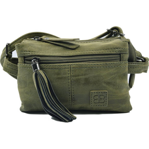 Tas - tassen - bags - Bag- Bicky Bernard- Harmonica 3-Vaks tasje - schoudertasje - crossbody tasje - Olive