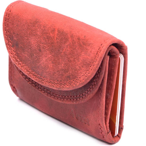Modieuze Rode Trifold Portemonnee - 4 East - Echt Leder - Compact en Stijlvol - 9cm x 3cm x 7cm - Inclusief Creditcard-