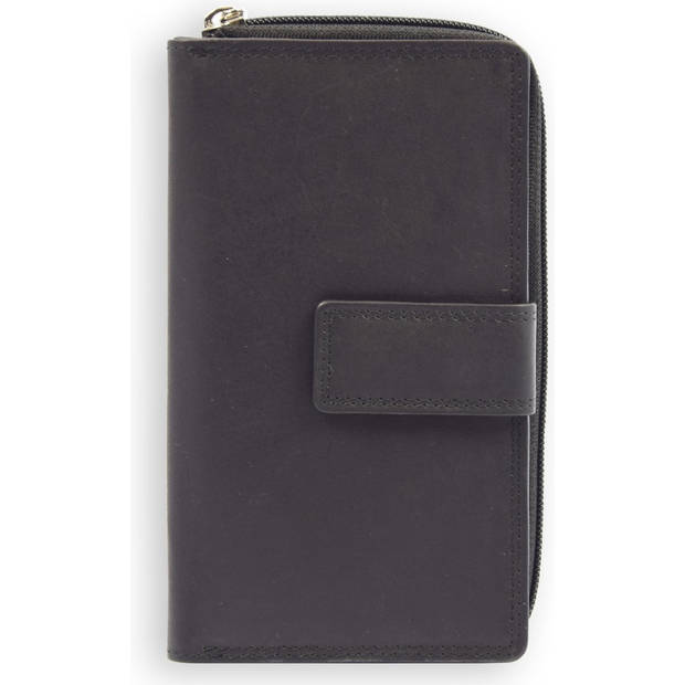 Classic Black Leather Money Purse - Wallet with Zipper - 17x2.5x10.5cm