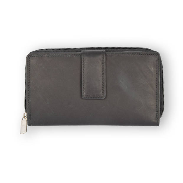 Classic Black Leather Money Purse - Wallet with Zipper - 17x2.5x10.5cm