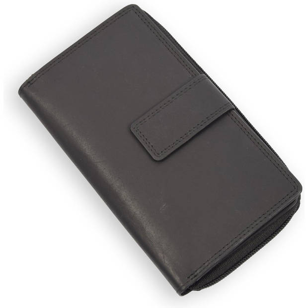 Classic Black Leather Money Purse - Wallet with Zipper - 17x2.5x10.5cm