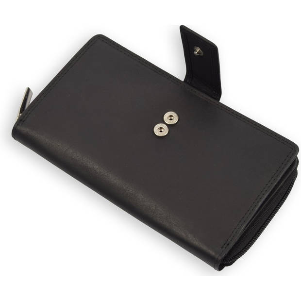 Klassieke Zwarte Leren Geldbeurs - Portemonnee met Rits - 17x2.5x10.5cm