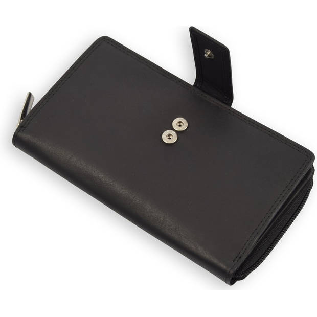 Classic Black Leather Money Purse - Wallet with Zipper - 17x2.5x10.5cm