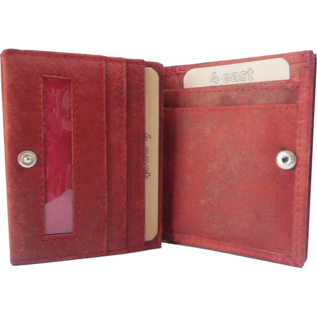 Portmonnee - Buffel Leer Rood , 6 Pasjeshouders, RFID Bescherming, Vierkant Muntvak - 9,5x7,5 cm