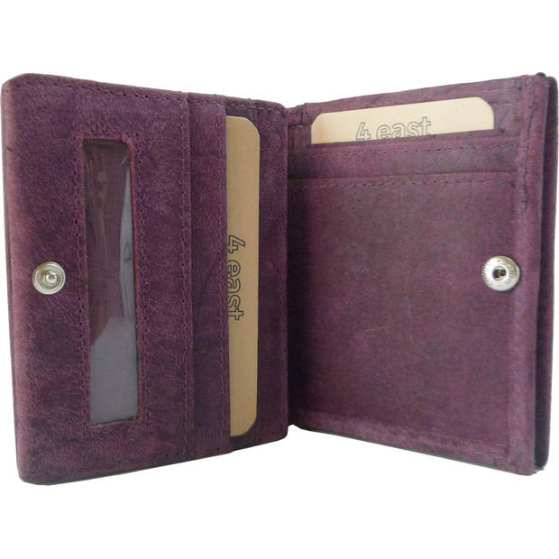 Buffalo Leather Wallet - 6 Card Holders, RFID Protection, Square Coin Pocket, Purple Leather - 9.5x7.5 cm