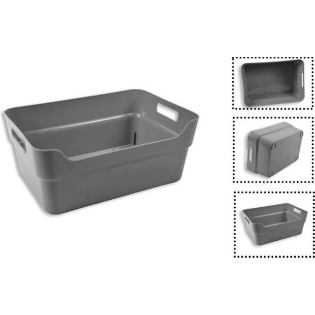 Storage Basket without Lid - Gray - Set of 3 - 810g - Made of Plastic - Dimensions: 36cm x 27cm x 11cm