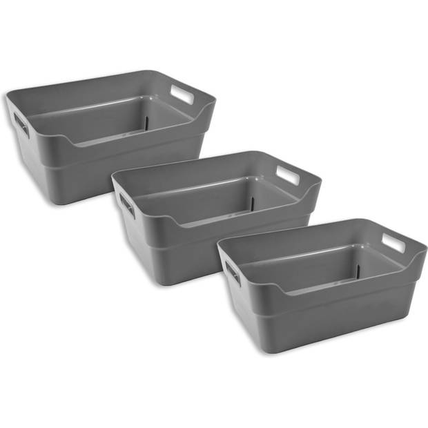 Storage Basket without Lid - Gray - Set of 3 - 810g - Made of Plastic - Dimensions: 36cm x 27cm x 11cm