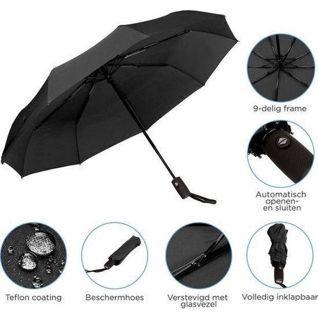 4x Automatic Storm Umbrella - Umbrella - Automatic, Foldable & Windproof up to 100km p/h - Ø 95 cm - 9 panels - Double