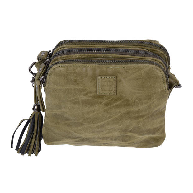 Trendy Olive Crossbody and Shoulder Bag with Credit Card Holder - 3 Compartments with 4 Small Pockets and 7 Credit Card