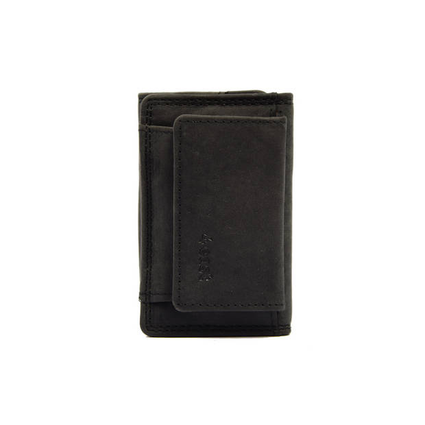 Zwarte Portemonnee Dames - 4east - Echt Leder - Compact - 9.5x2x6cm - 1 Vak - Munten Vakje - Creditcard Vakje