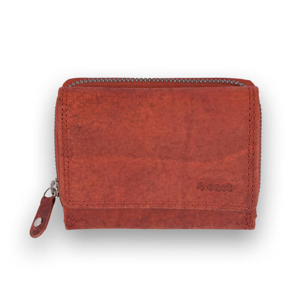 Leren Portemonnee Dames - Rood - 10.5x3.5x8.5cm - Met 1 vak, 2x muntvakkjes, 8x creditcards vakkjes - 4east