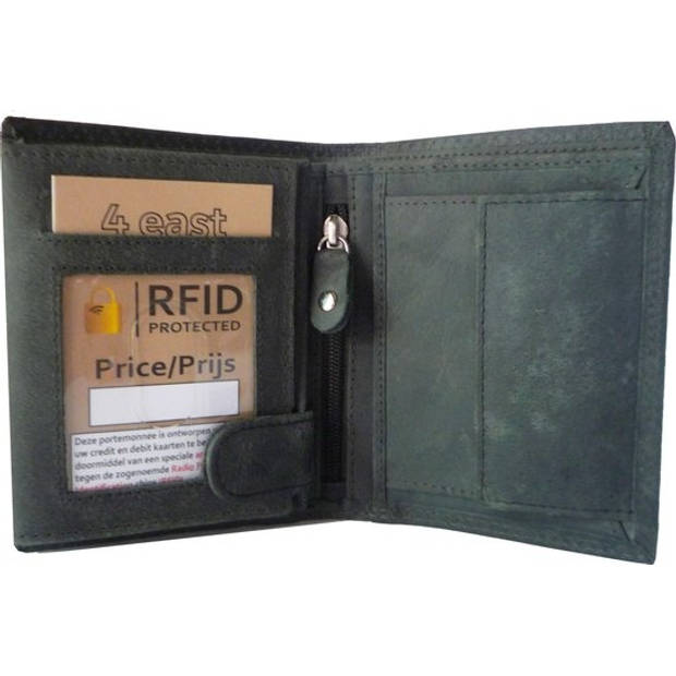 Veilige & Ruime Grijs Leren Portemonnee voor Mannen met RFID - 4E-307 Billfold Heren Portemonnee - 12 Pasjes & Muntvak –