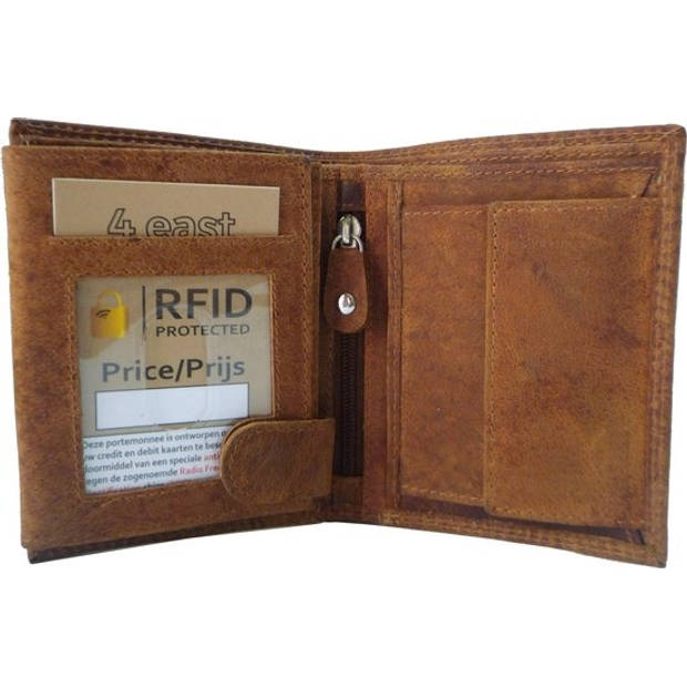 Leren Portemonnee Pasjes & Briefgeld 8 Pasjeshouder RFID Bescherming Tan Echt Leer 11X9X2cm Ideaal als Cadeau