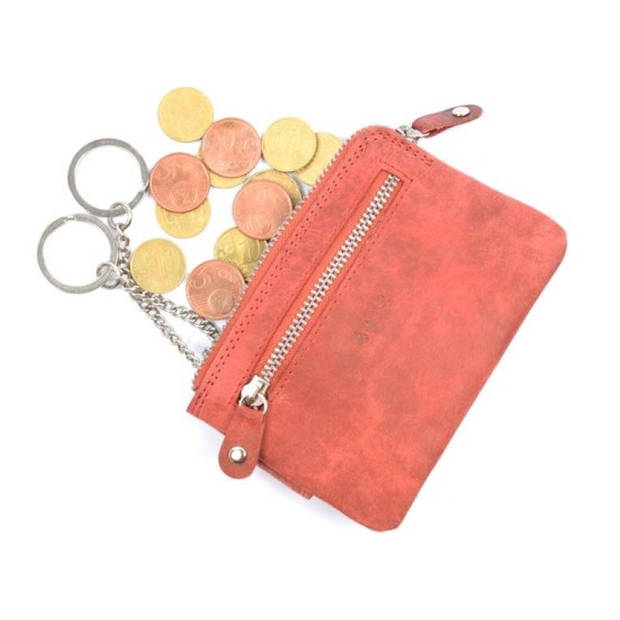 Keychain Wallet in Red Unisex Leather Wallet with RFID Protection 4 Credit Card Slots & 2 Keychain Genuine Leather