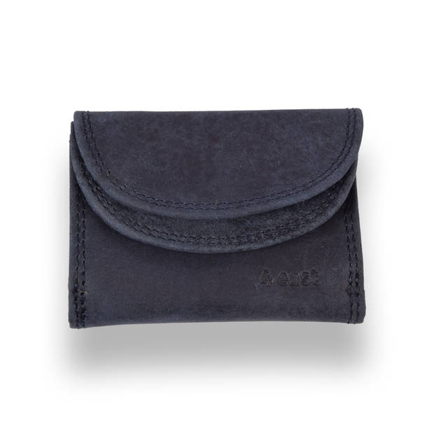 Navy Portemonnee Dames - 4east - Compact - Lichtgewicht - Echt Leder - 9x2.5x7cm met 1 vakken en 1 munten vak