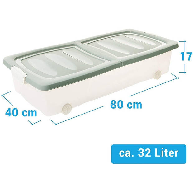 2x Opbergbox - Onderbedbox 32 L mint 80 x 40 x 17 cm- deksel met clipsluiting