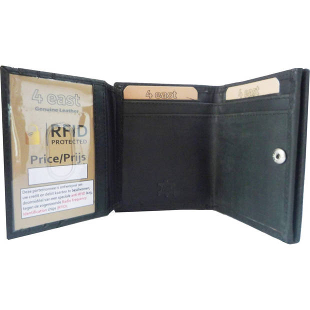 Leather Wallet for Men and Women - With Square Coin Pocket and RFID Protection - Black - 9.5 x 7.5 cm - 6 Card Slots - 2