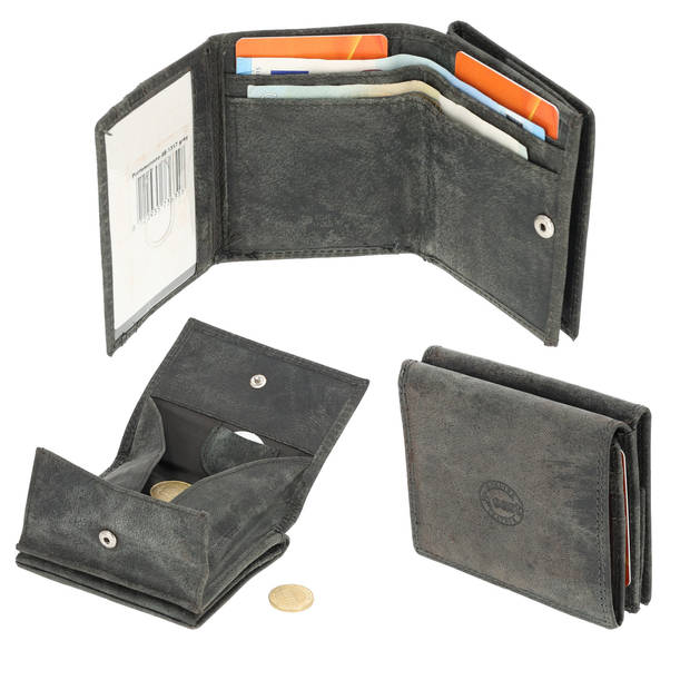 Trifold Wallet in Gray with Genuine Leather - Compact Size - 4 East - 9.5x8x2.5cm - 6 Credit card compartments - 2