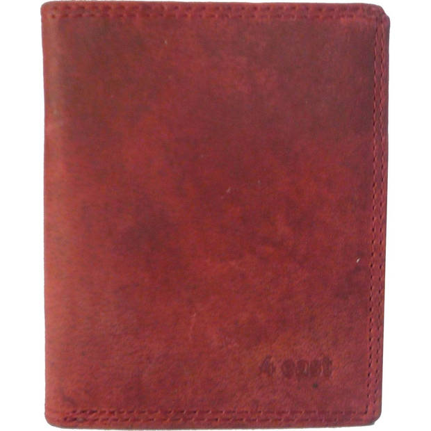 Compacte Rode Lederen Billfold Portemonnee van 4 East - 9x2x11 cm - 14 Creditcardvakjes - Muntenvak - Compact Formaat -