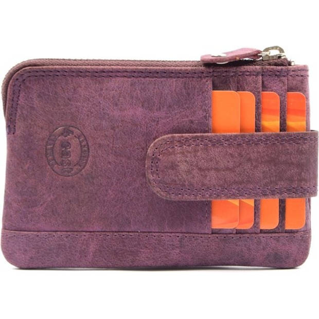 Small Wallet Keychain Unisex Leather Wallet with RFID 4 Credit Card Slots & 2 Keychain Genuine Leather in Purple