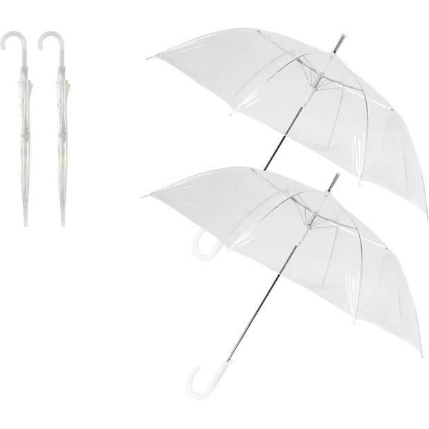 Dubbele Sterke Opvouwbare Paraplu - Transparant & Wit - Automatische Functie - Voor Volwassenen
