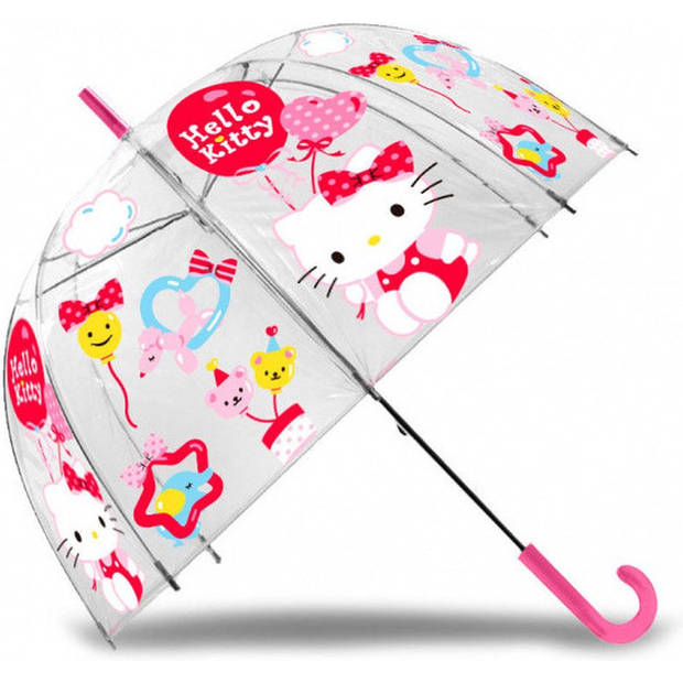 Kinder paraplu Hello Kitty transparant 48 cm - Hello Kitty paraplus voor kinderen - Transparant