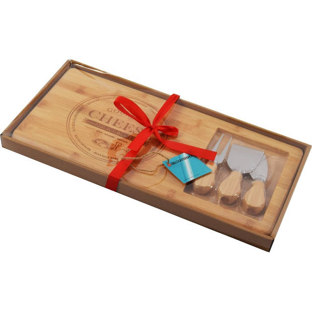 Cheese Board Cheese Platter Bamboo Cheese Board with Knife 640 g Light Brown Including Knives 37cm*18cm