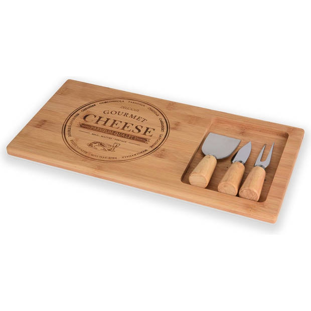 Cheese Board Cheese Platter Bamboo Cheese Board with Knife 640 g Light Brown Including Knives 37cm*18cm