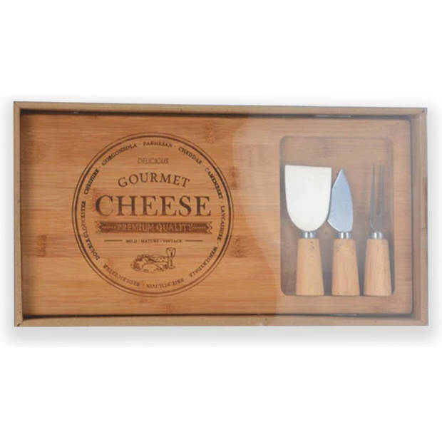 Cheese Board Cheese Platter Bamboo Cheese Board with Knife 640 g Light Brown Including Knives 37cm*18cm