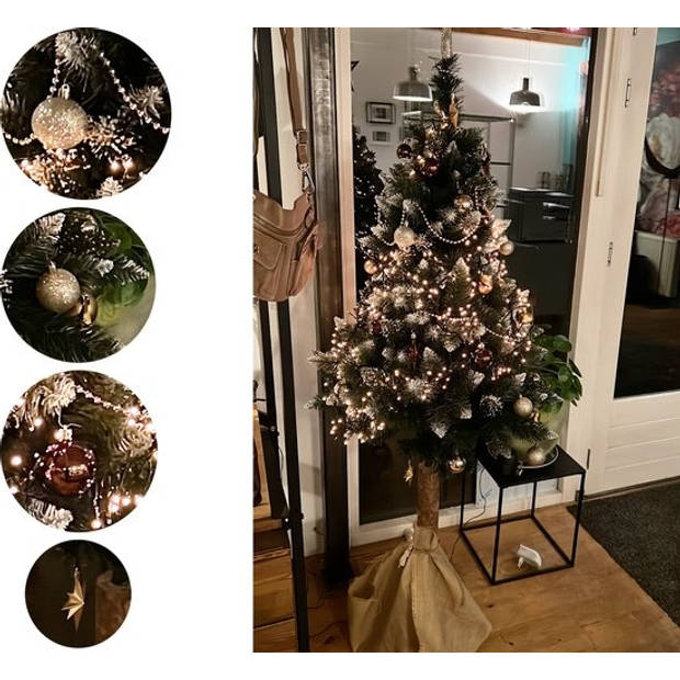 Kleine Kerstballen met 50 Kerstbalhaakjes 3-4cm 44-delig decoratie met en piek goud bruin met glitters ketting